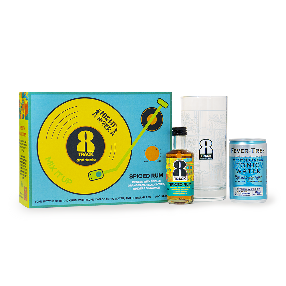 5cl 8Track Spiced Rum, Mixer & Glass Gift Pack Shop Online 8Track Rum